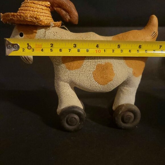 Vintage Paper Mache Goat with Staw Hat on Wheels Toy - Picture 6 of 7